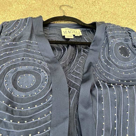 Gazzelle Ciampi Magali Evenings Silk Blue Beaded Circular Pattern Women's Medium - Picture 7 of 9